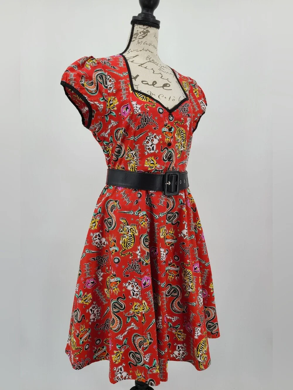 Modcloth | Dresses | Modcloth Red Cotton Tattoo Fit Flare Midi Dress Size  Medium | Poshmark
